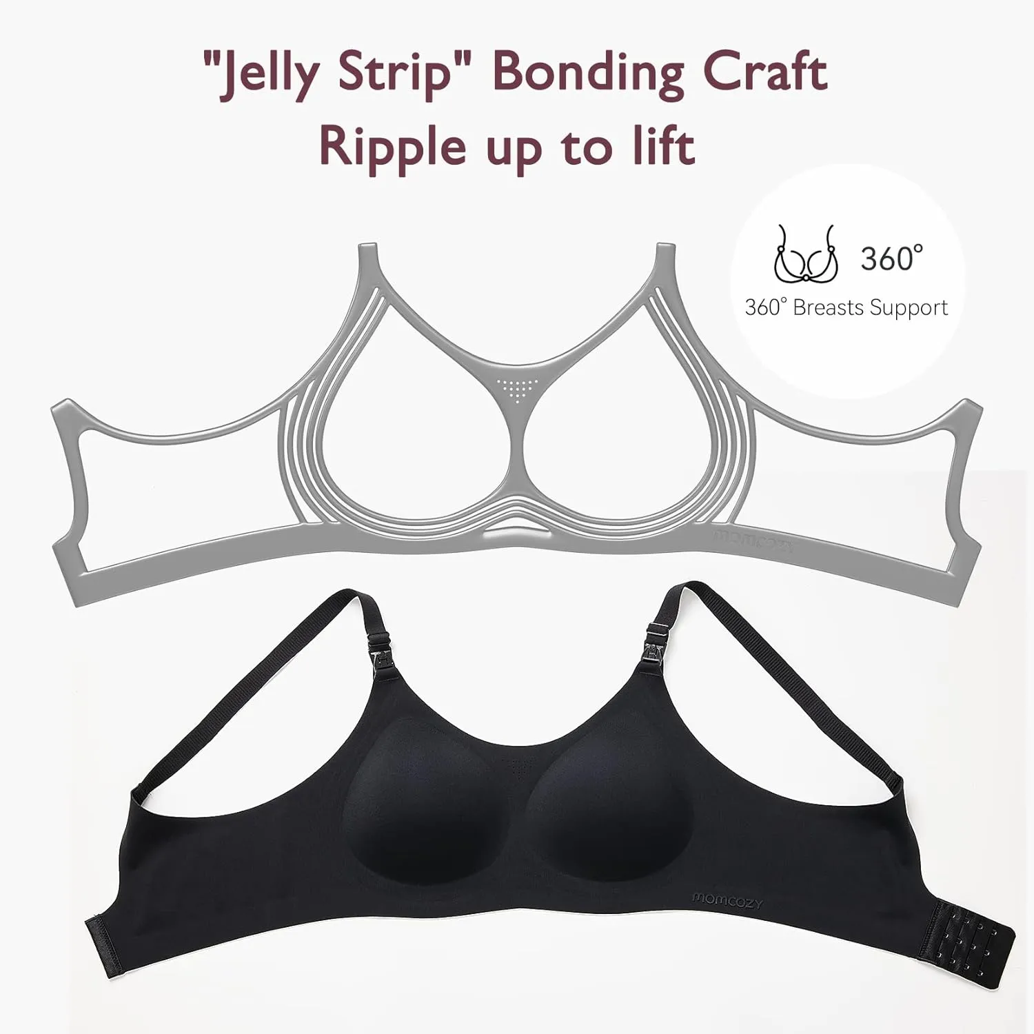 Momcozy Nursing Bras for Breastfeeding, FB016 Jelly Strip Support Comfort Maternity Bra, Full-Coverage Seamless Wireless Bra
