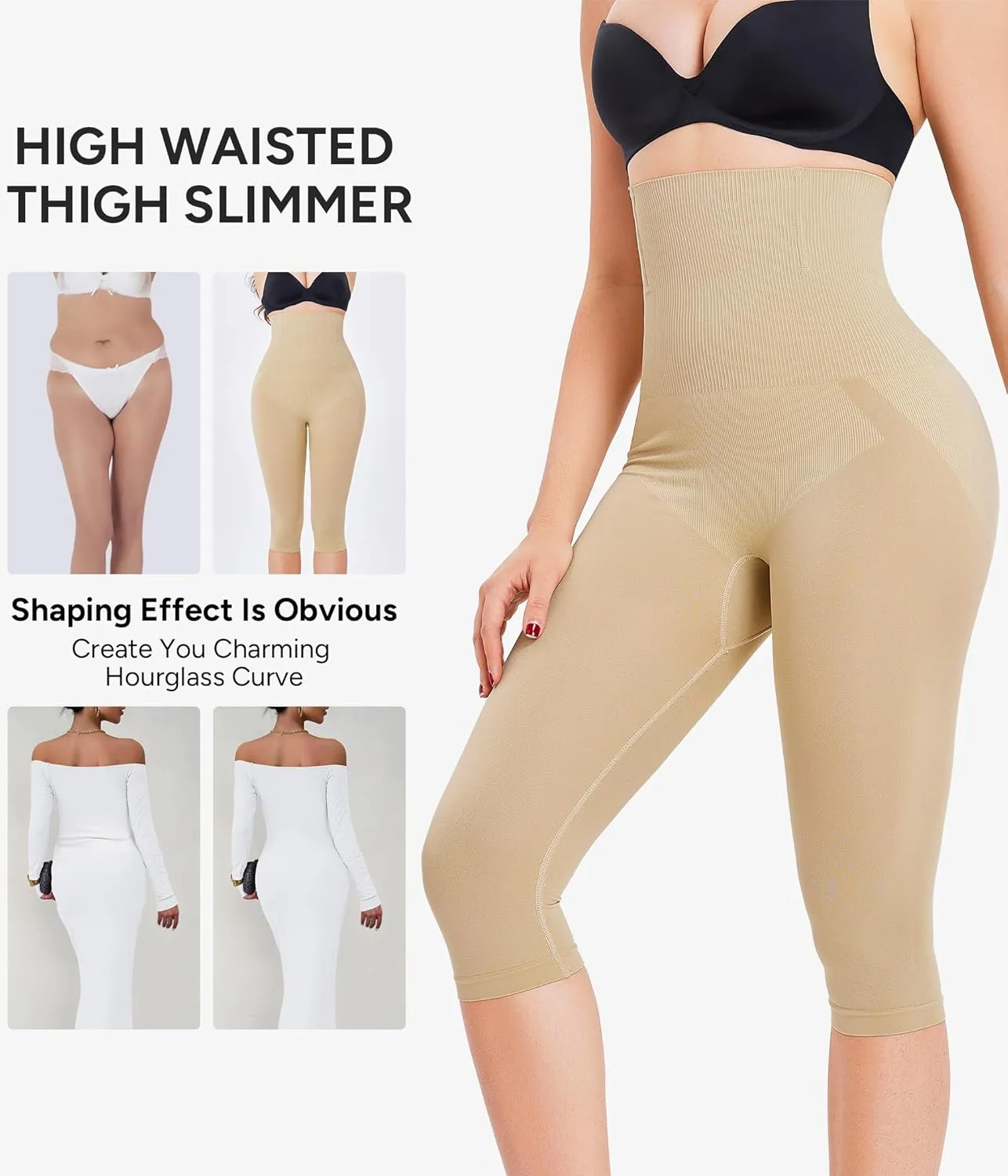 Nebility Seamless Shapewear Tummy Control High Waist Compression Leggings for Women Butt Lifting Shapewear Thigh Slimmer