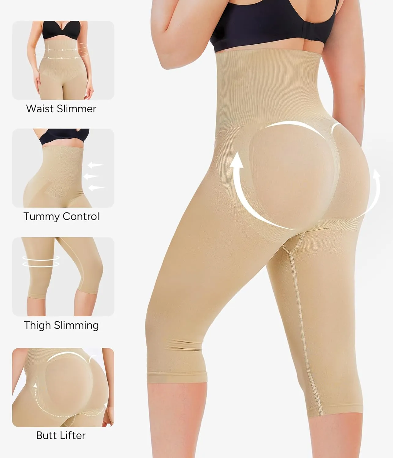 Nebility Seamless Shapewear Tummy Control High Waist Compression Leggings for Women Butt Lifting Shapewear Thigh Slimmer