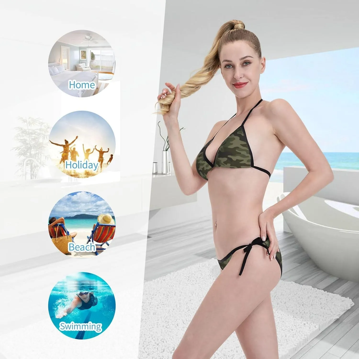 New Sexy Two Pieces Bikini Sets for Women Triangle Top & Thong String Tie-Up Swimsuit