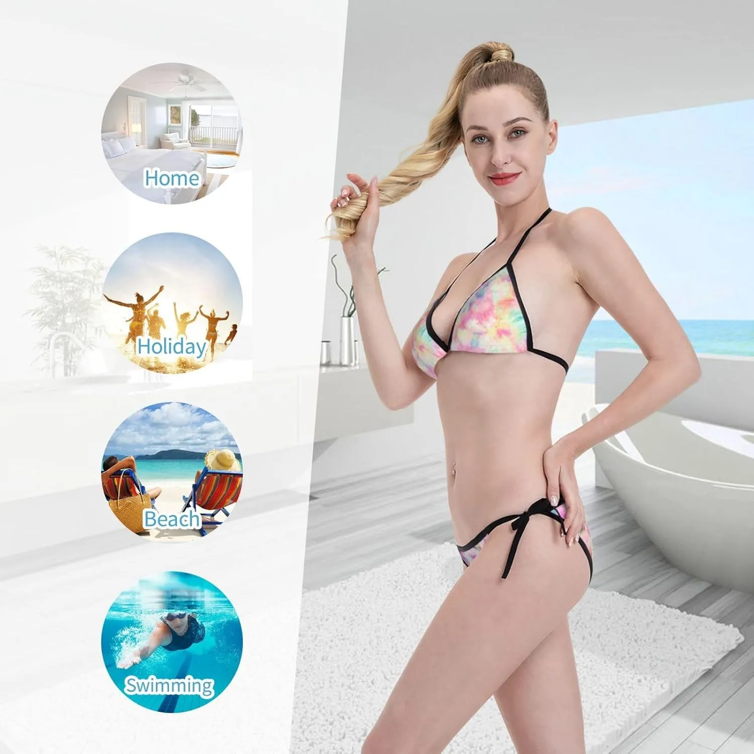 New Sexy Two Pieces Bikini Sets for Women Triangle Top & Thong String Tie-Up Swimsuit