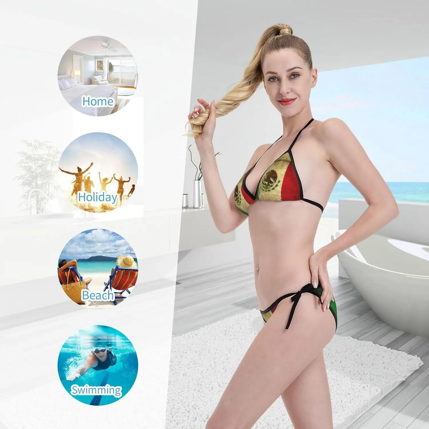 New Sexy Two Pieces Bikini Sets for Women Triangle Top & Thong String Tie-Up Swimsuit