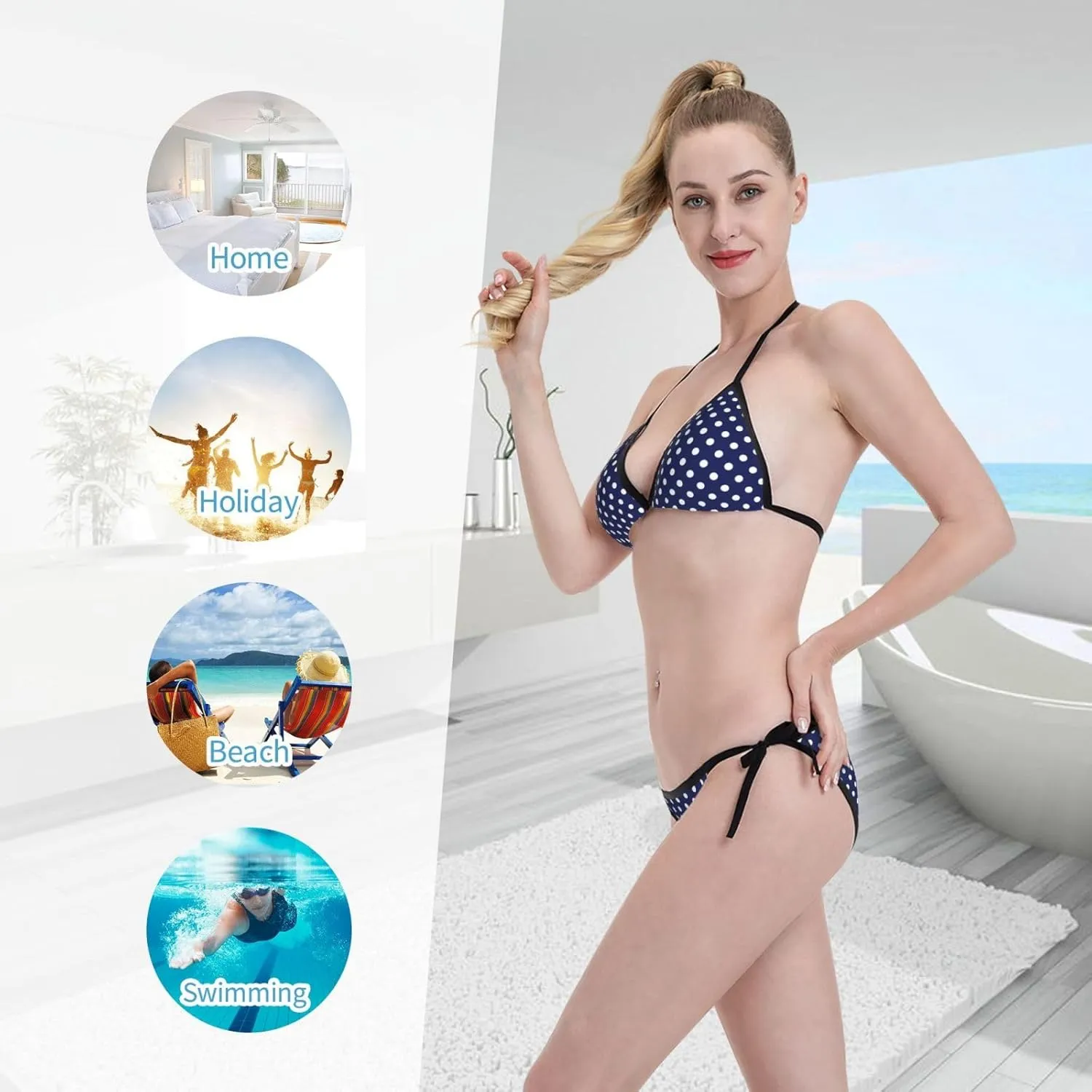 New Sexy Two Pieces Bikini Sets for Women Triangle Top & Thong String Tie-Up Swimsuit