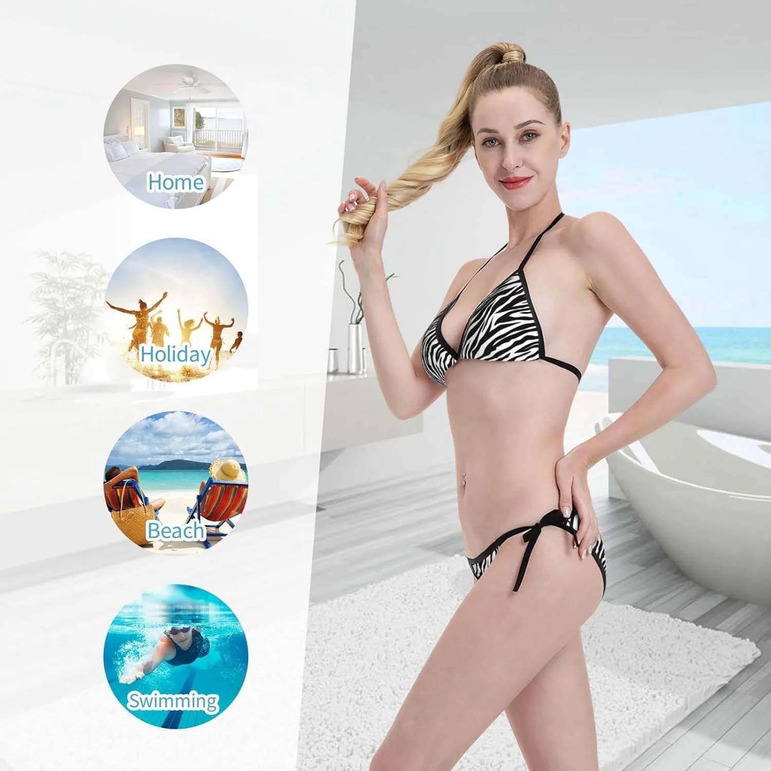 New Sexy Two Pieces Bikini Sets for Women Triangle Top & Thong String Tie-Up Swimsuit