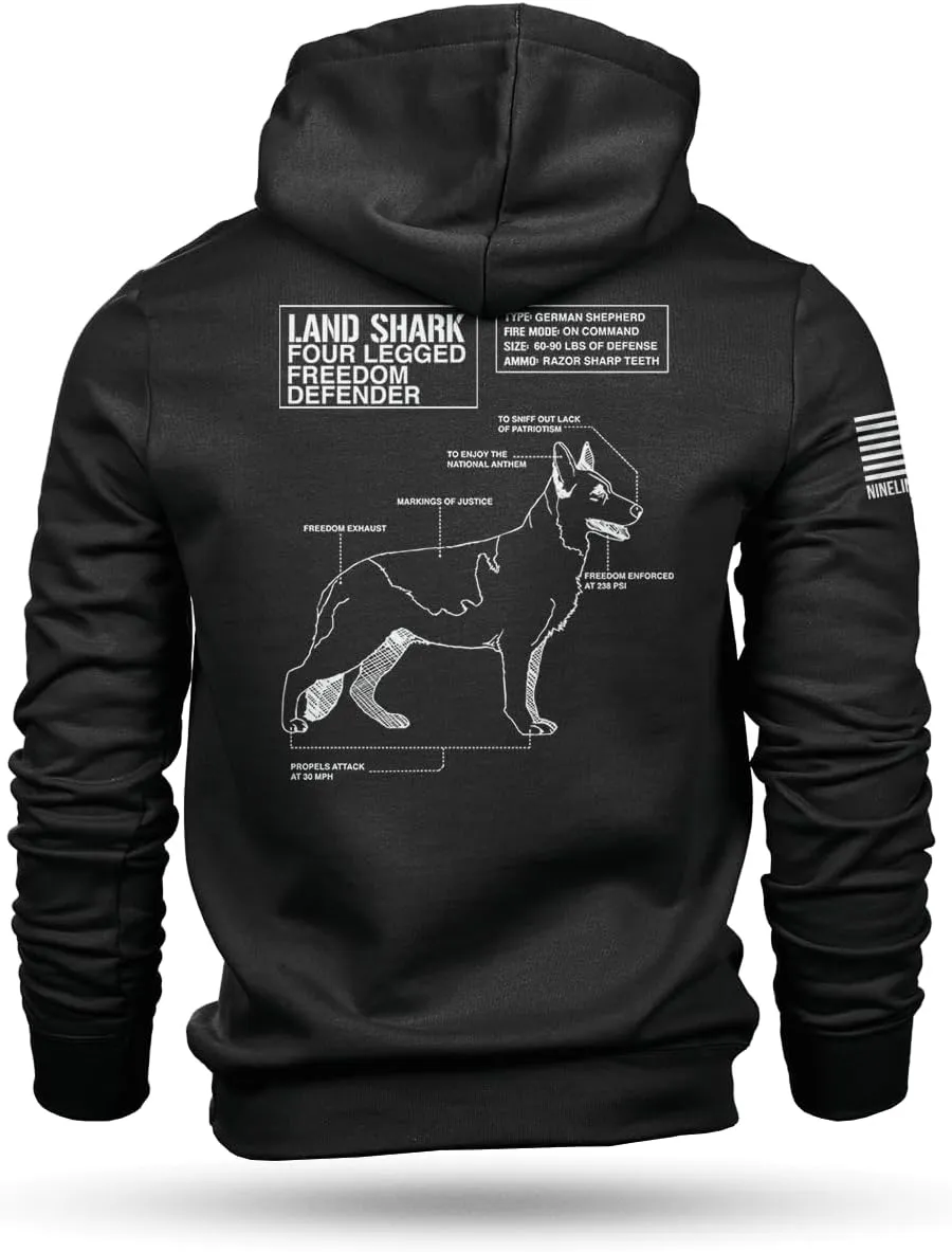 Nine Line Landshark Hoodie Black - Dropline logo and american flag on sleeve - Pill-resistant smooth finish