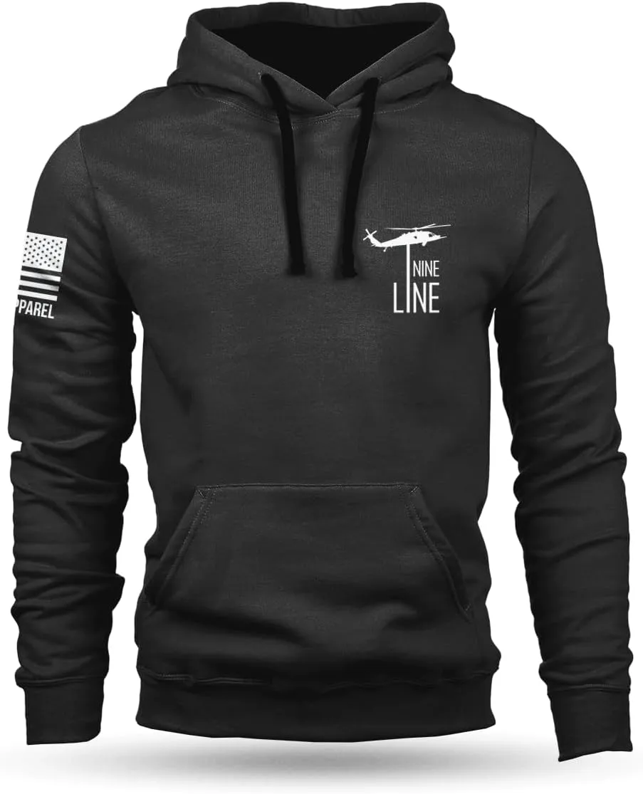 Nine Line Landshark Hoodie Black - Dropline logo and american flag on sleeve - Pill-resistant smooth finish