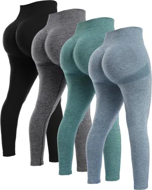 NORMOV 4 Piece Butt Lifting Workout Leggings for Women, Seamless Gym Scrunch Booty Lifting Sets