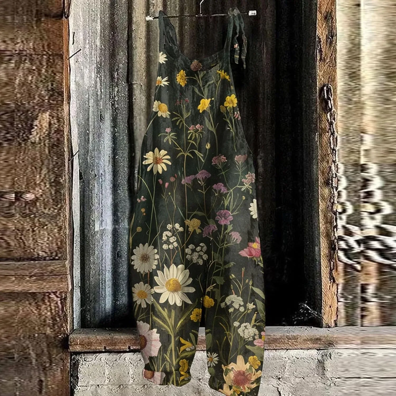 OIOLOYJM Summer Plus Size Floral Boho Bib Cotton Linen Overalls for Women 2025 Hippie Jumpsuits Print Spaghetti Strap Rompers