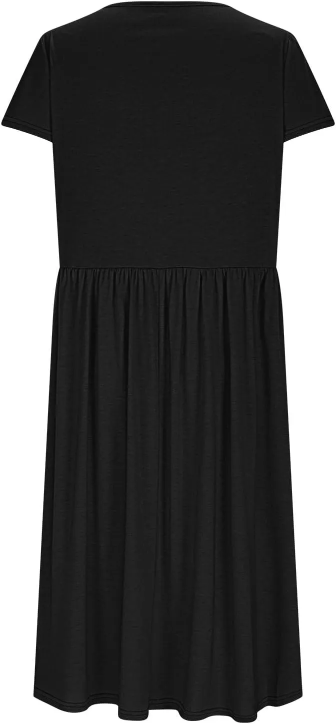 Olive Casual A-Line Dress for Women Short Sleeve with Pockets Summer Midi Dress
