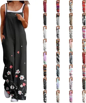 One Piece Jumpsuits for Women Overalls 2025 Spring Summer Rompers Vintage Boho Floral Adjustable Straps Wide Leg Jumpsuits