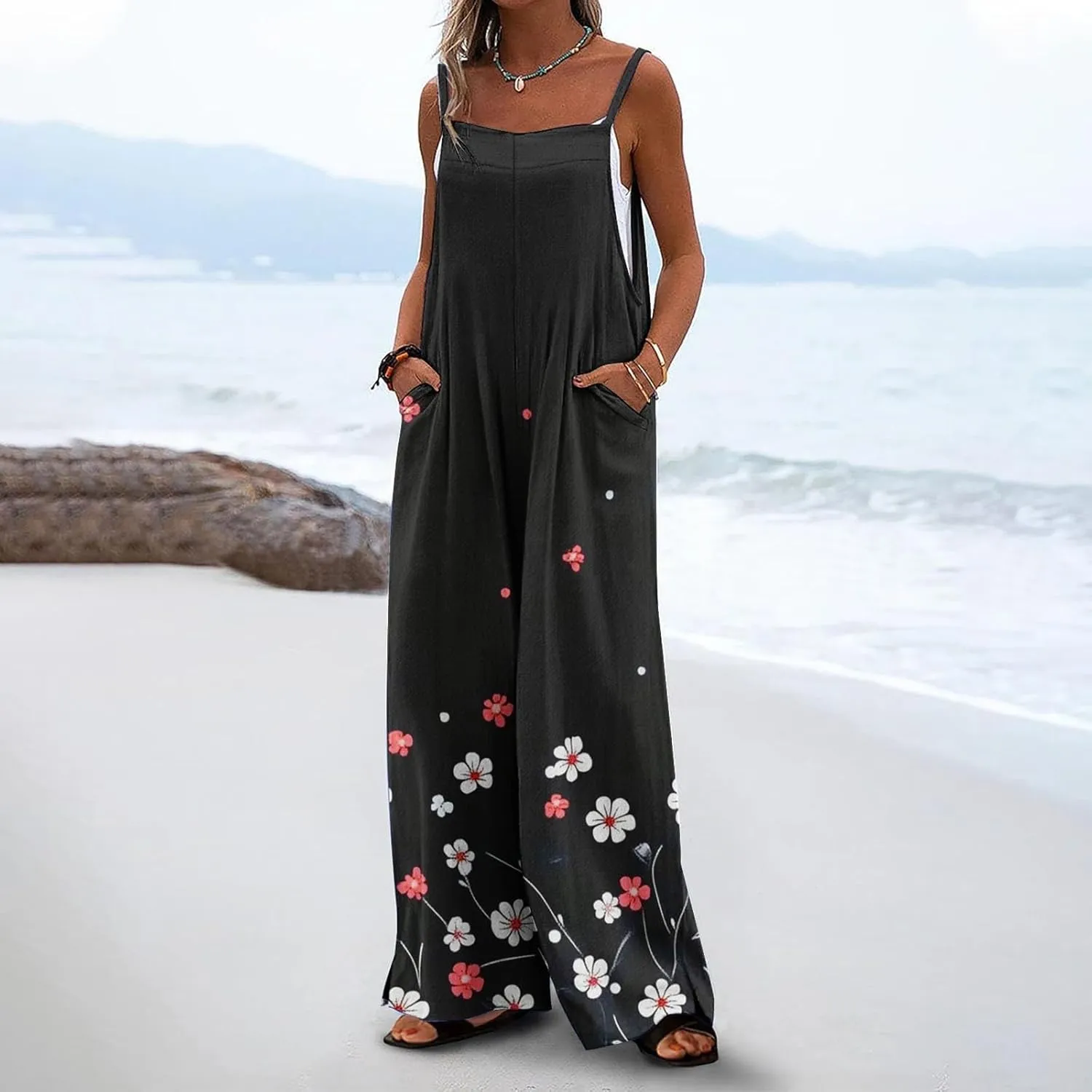 One Piece Jumpsuits for Women Overalls 2025 Spring Summer Rompers Vintage Boho Floral Adjustable Straps Wide Leg Jumpsuits