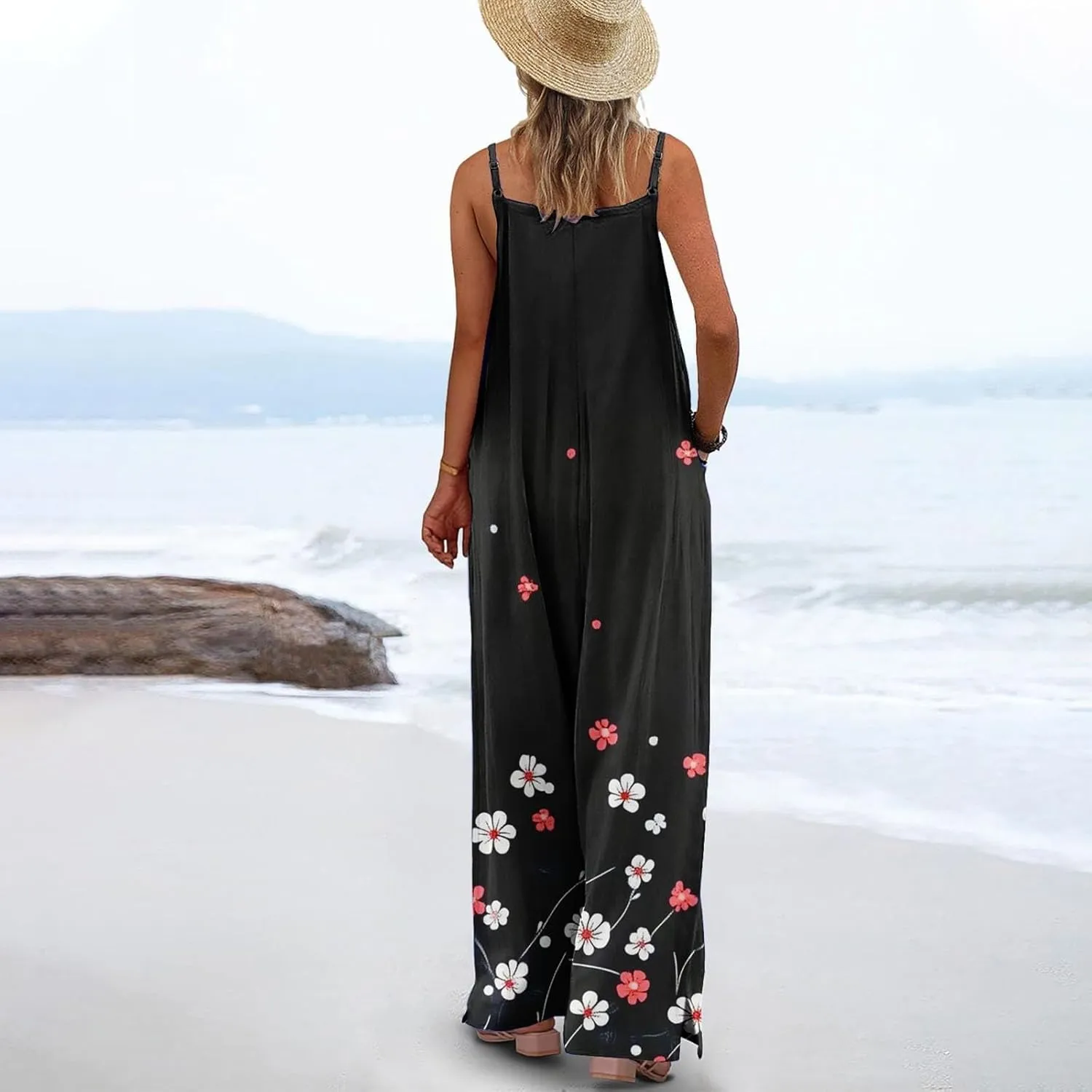 One Piece Jumpsuits for Women Overalls 2025 Spring Summer Rompers Vintage Boho Floral Adjustable Straps Wide Leg Jumpsuits