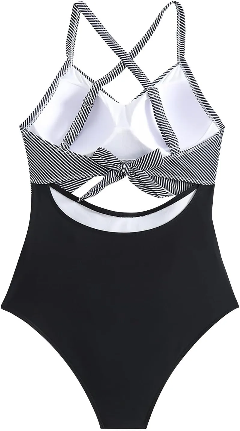 One Piece Swimsuits Women Tummy Control Thong Monokini Cutout High Waisted Bathing Suit Criss Cross Tie Back Monokinis