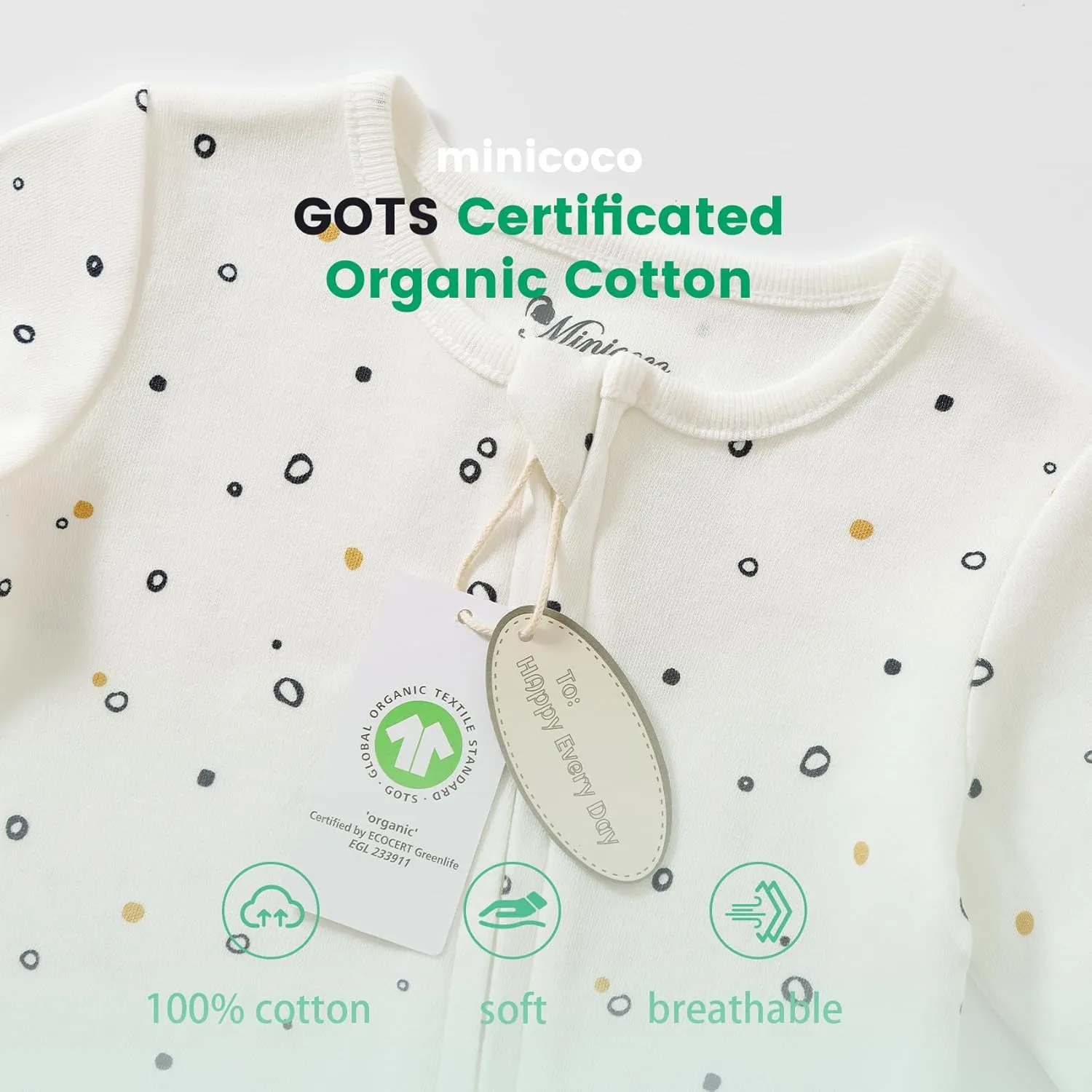 Organic Cotton Baby Footies, 0-24 Months Soft One Piece Footies, Zipper Cotton Bodysuit Long-Sleeve Rompers 2-Pack