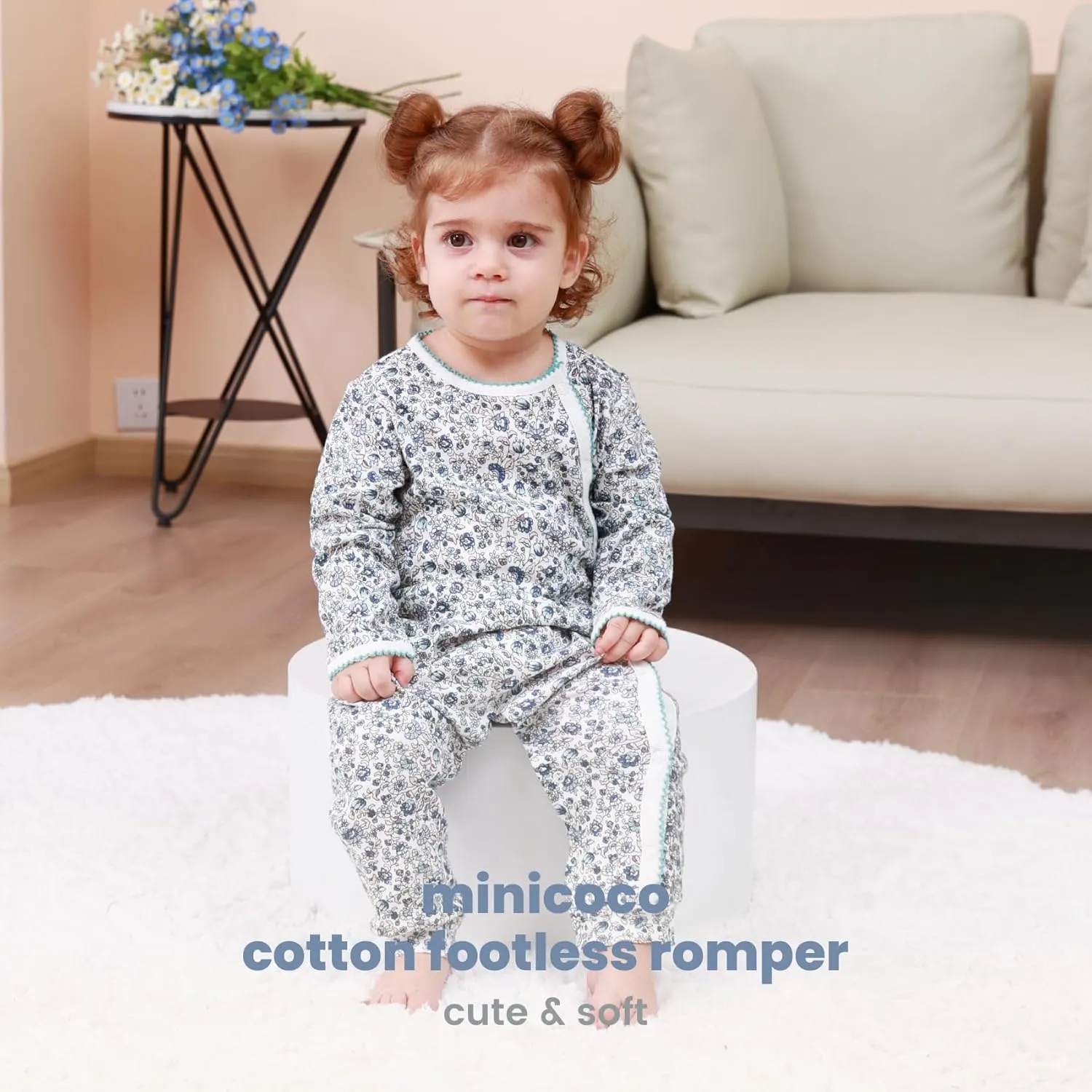 Organic Cotton Baby Footies, 0-24 Months Soft One Piece Footies, Zipper Cotton Bodysuit Long-Sleeve Rompers 2-Pack