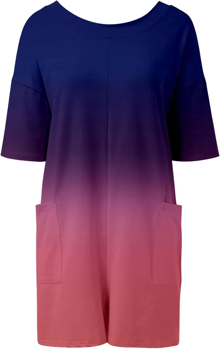 Oversized Rompers for Women Workout Half Sleeve Short Jumpsuits Crewneck Reversible Hot Shot Tee Romper with Pockets
