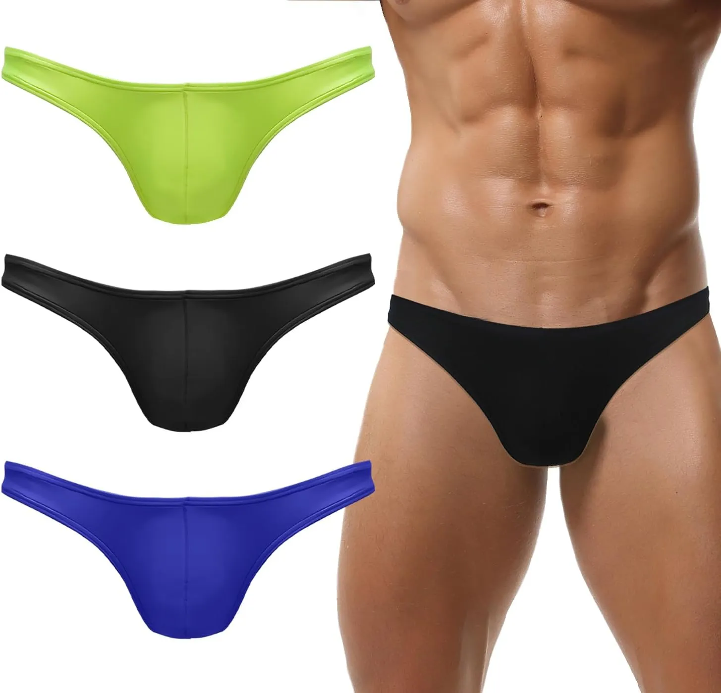 Panegy Men's Swimwear Briefs Sexy Low Waist Swim Bottoms Summer Beach Swim Thongs 3 Pack
