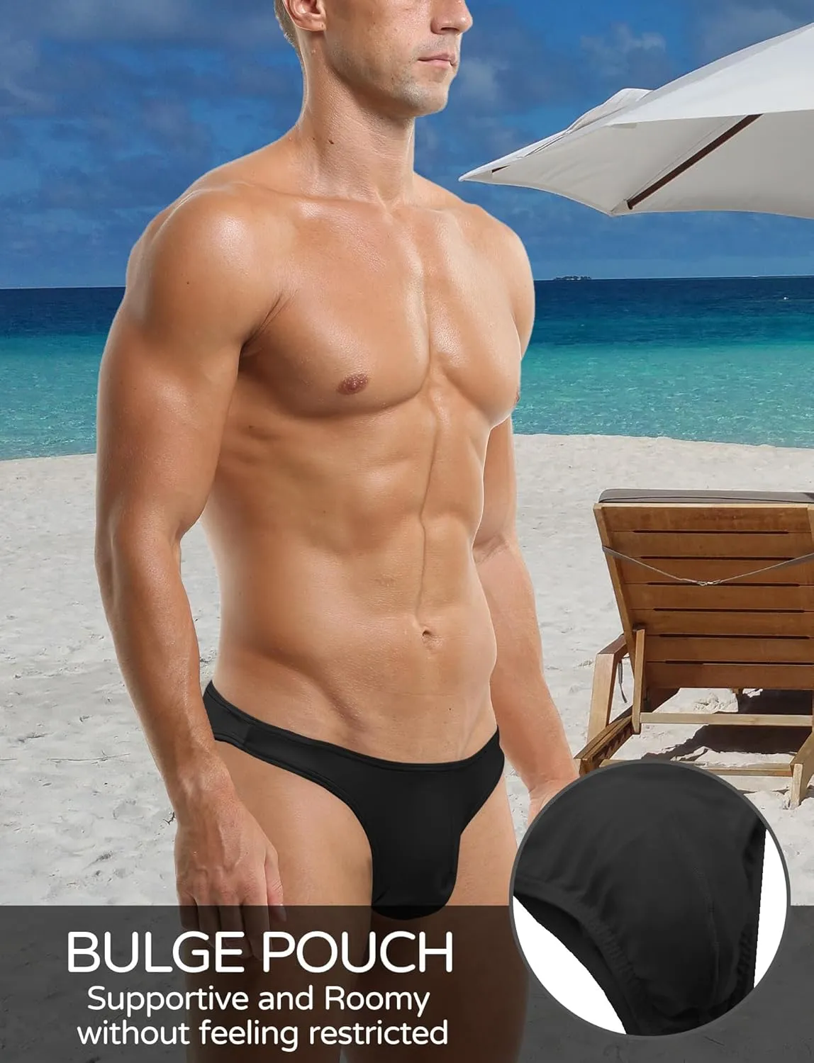 Panegy Men's Swimwear Briefs Sexy Low Waist Swim Bottoms Summer Beach Swim Thongs 3 Pack