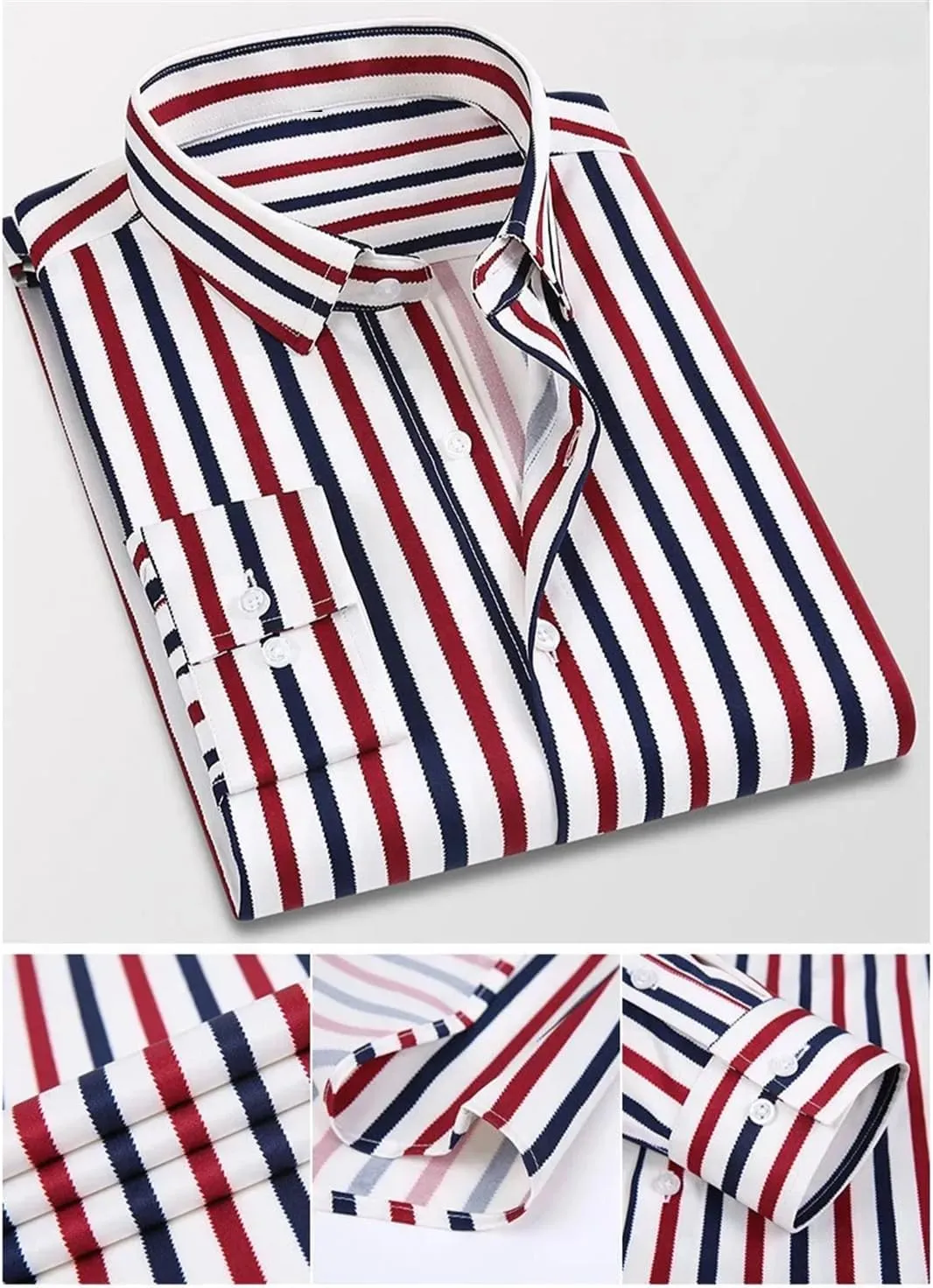 Pegsmio Men Dress Shirt Long Sleeve Striped Business Office Shirt Slim Fit Streetwear