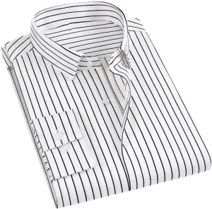 Pegsmio Men Dress Shirt Long Sleeve Striped Business Office Shirt Slim Fit Streetwear