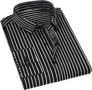 Pegsmio Men Dress Shirt Long Sleeve Striped Business Office Shirt Slim Fit Streetwear