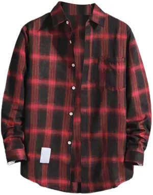 Plaid Shirts for Men Big and Tall Long Sleeve Snap Button Down Cotton Shirts with Pocket Regular Fit Work Tops