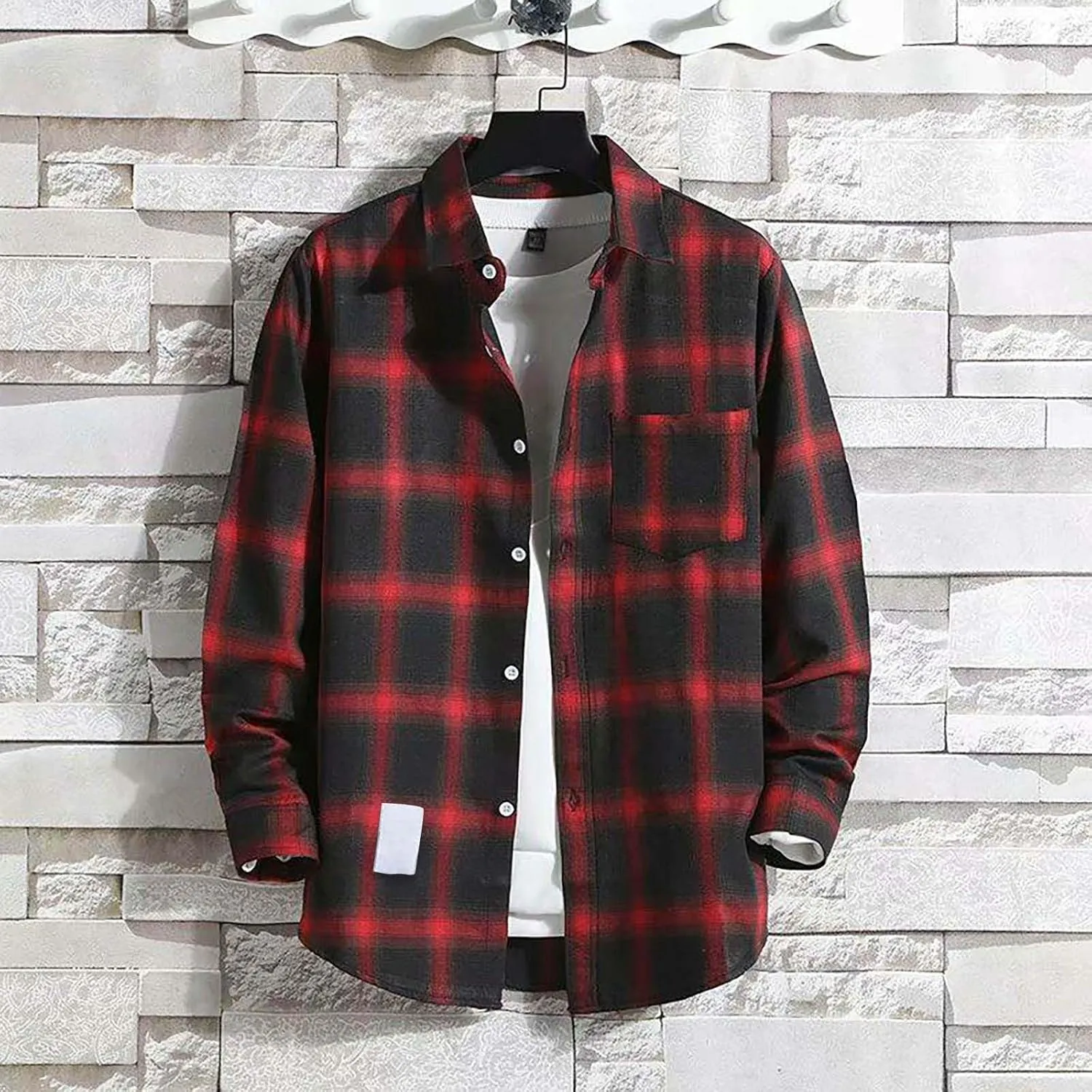 Plaid Shirts for Men Big and Tall Long Sleeve Snap Button Down Cotton Shirts with Pocket Regular Fit Work Tops