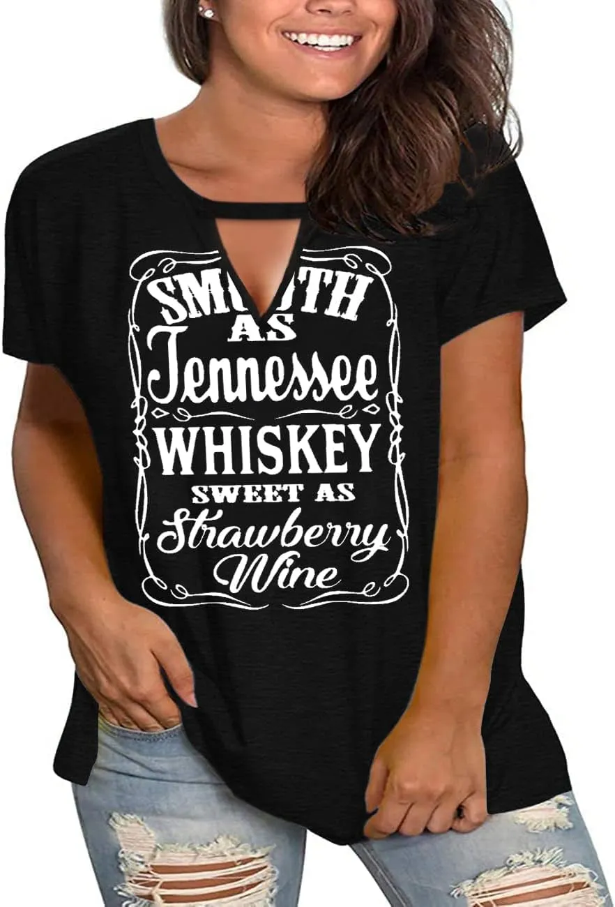 Plus Size Smooth As Tennessee Whiskey Shirt Women Keyhole Sexy V Neck Country Music Tops Tshirt