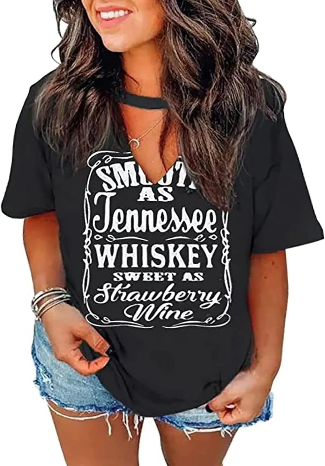 Plus Size Smooth As Tennessee Whiskey Shirt Women Keyhole Sexy V Neck Country Music Tops Tshirt