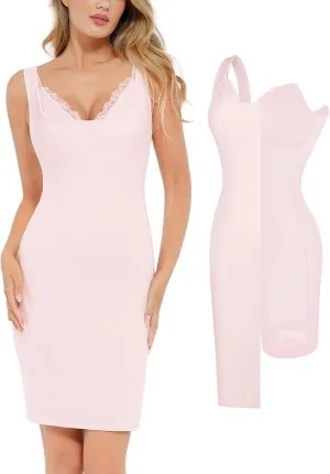 Popilush Cocktail Dresses for Women - Summer Lace Layered Bra Modal Midi Shapewear Dress Party Outfits