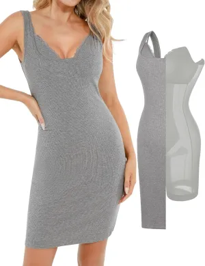 Popilush Cocktail Dresses for Women - Summer Lace Layered Bra Modal Midi Shapewear Dress Party Outfits
