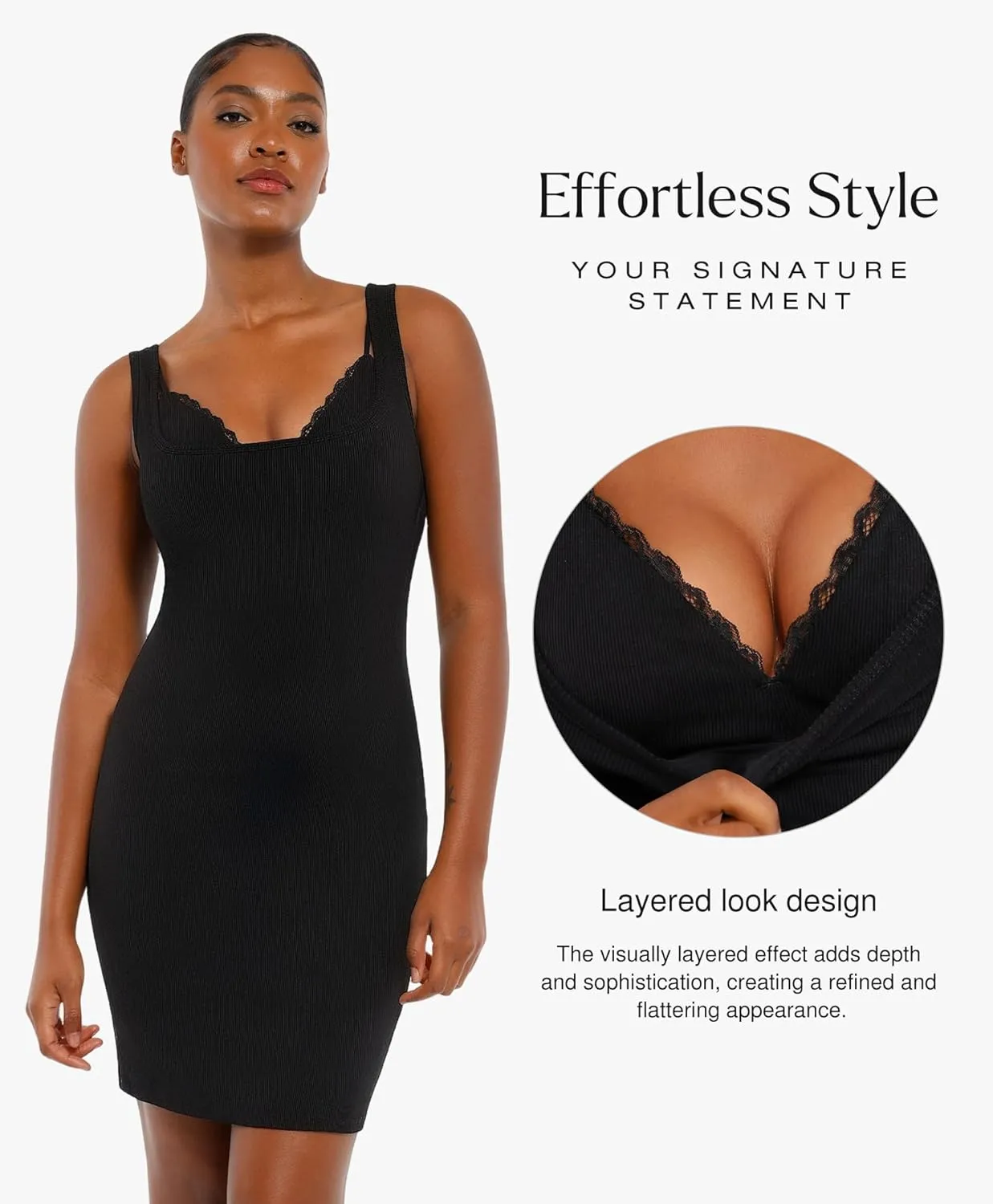 Popilush Cocktail Dresses for Women - Summer Lace Layered Bra Modal Midi Shapewear Dress Party Outfits