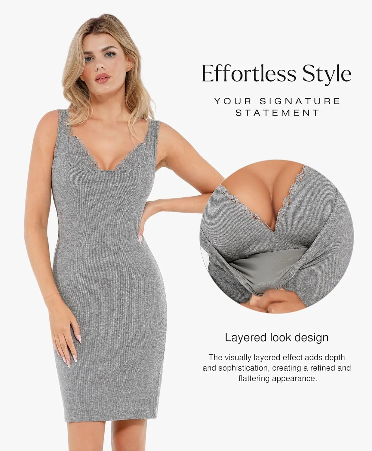Popilush Cocktail Dresses for Women - Summer Lace Layered Bra Modal Midi Shapewear Dress Party Outfits