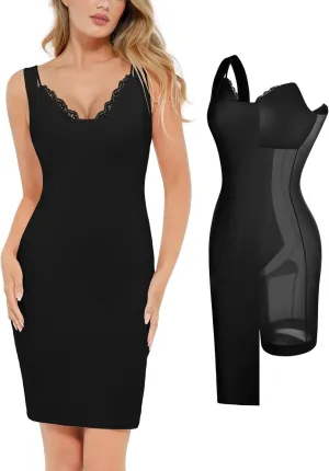Popilush Cocktail Dresses for Women - Summer Lace Layered Bra Modal Midi Shapewear Dress Party Outfits