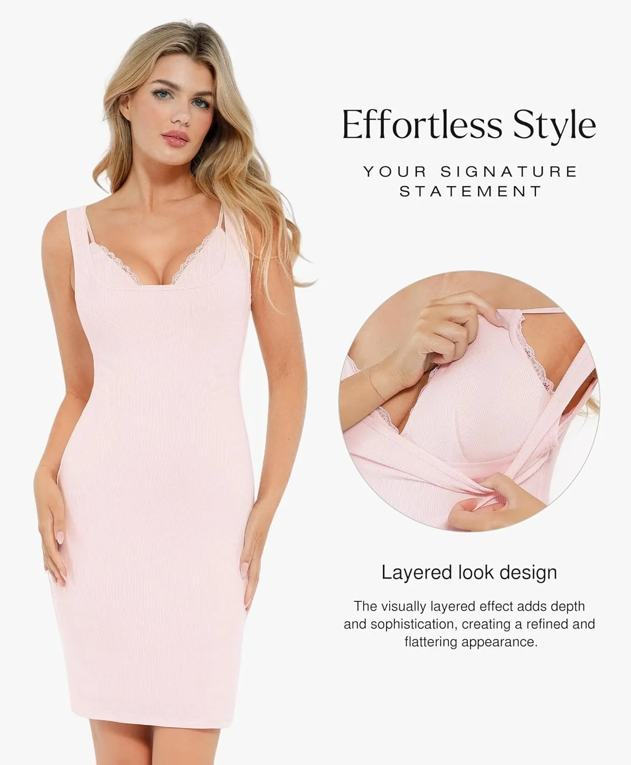 Popilush Cocktail Dresses for Women - Summer Lace Layered Bra Modal Midi Shapewear Dress Party Outfits