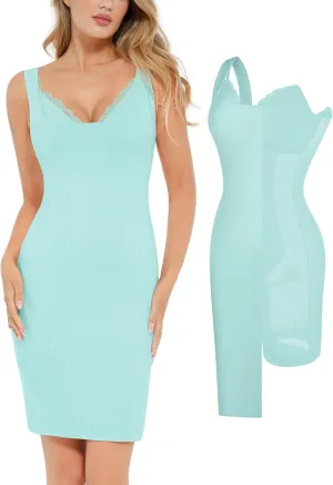 Popilush Cocktail Dresses for Women - Summer Lace Layered Bra Modal Midi Shapewear Dress Party Outfits