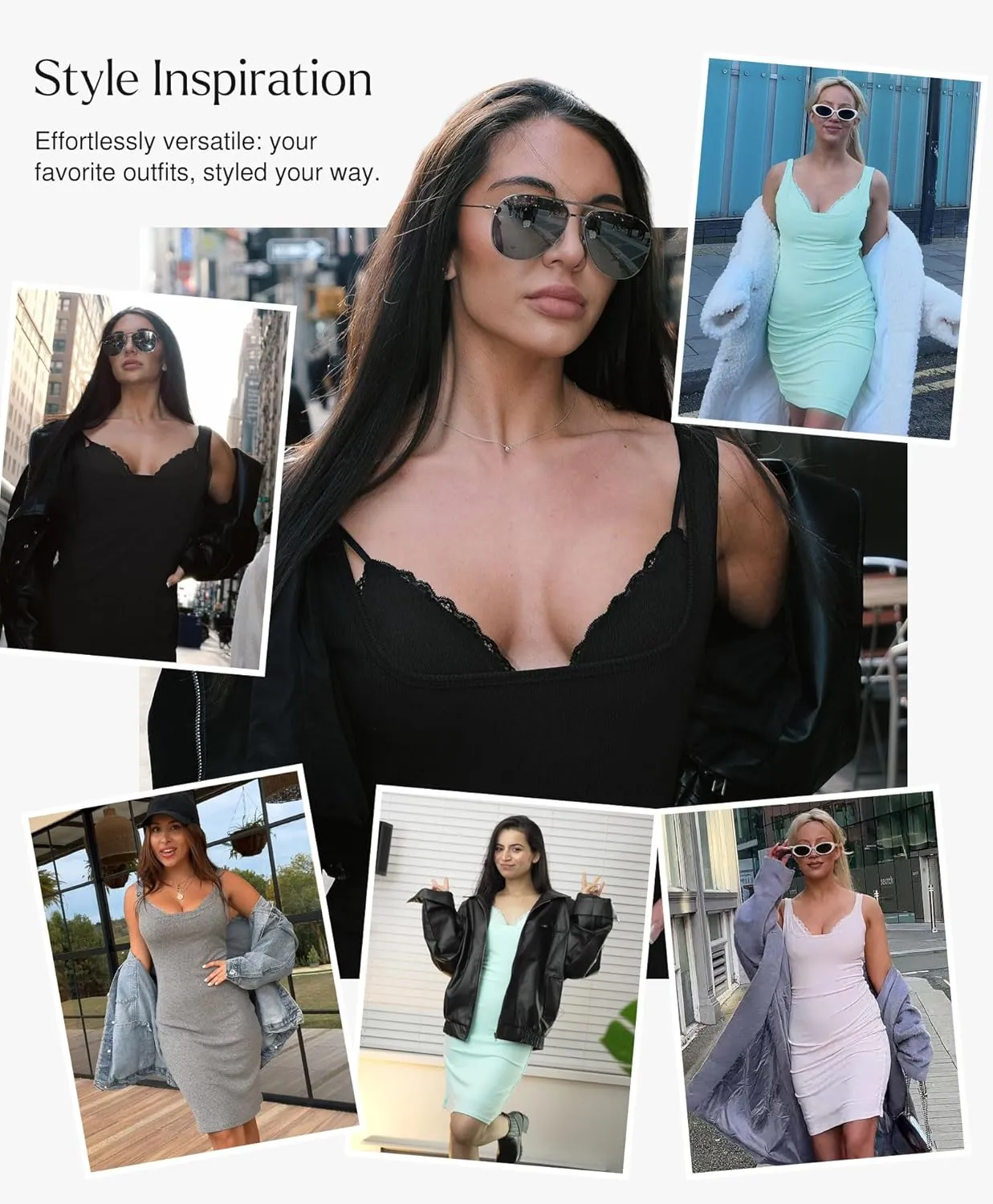 Popilush Cocktail Dresses for Women - Summer Lace Layered Bra Modal Midi Shapewear Dress Party Outfits