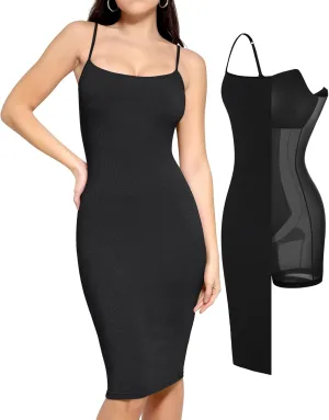 Popilush Summer Midi Dresses for Women Cocktail Shapewear Dress Adjustable Straps Party Club Going Out Bodycon Dress