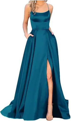 Prom Dresses for Women 2025 Winter Party Off The Shoulder Maxi Dress Slip Satin Modest Dresses Pockets Evening Gowns
