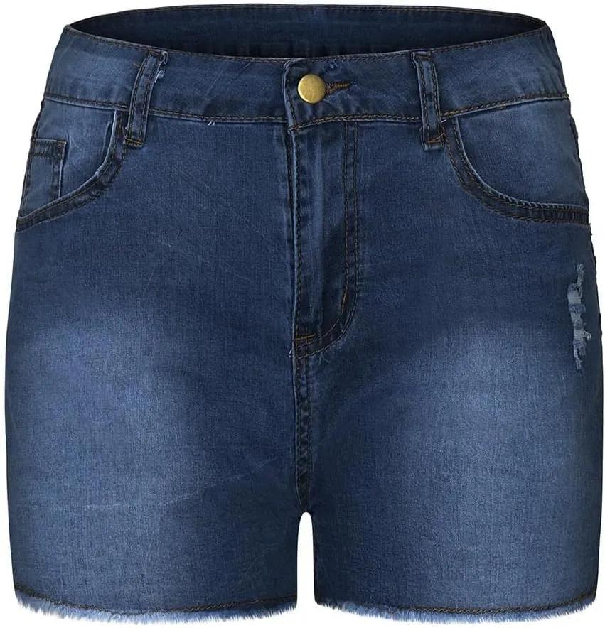 Ripped Jean Shorts for Women High Waisted Stretchy Plus Size Denim Distressed Jeans Biker Shorts S-3XL