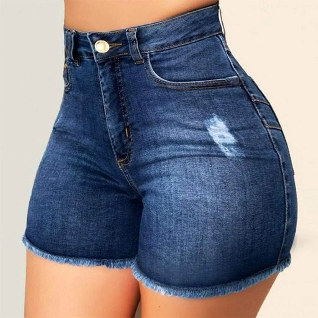 Ripped Jean Shorts for Women High Waisted Stretchy Plus Size Denim Distressed Jeans Biker Shorts S-3XL