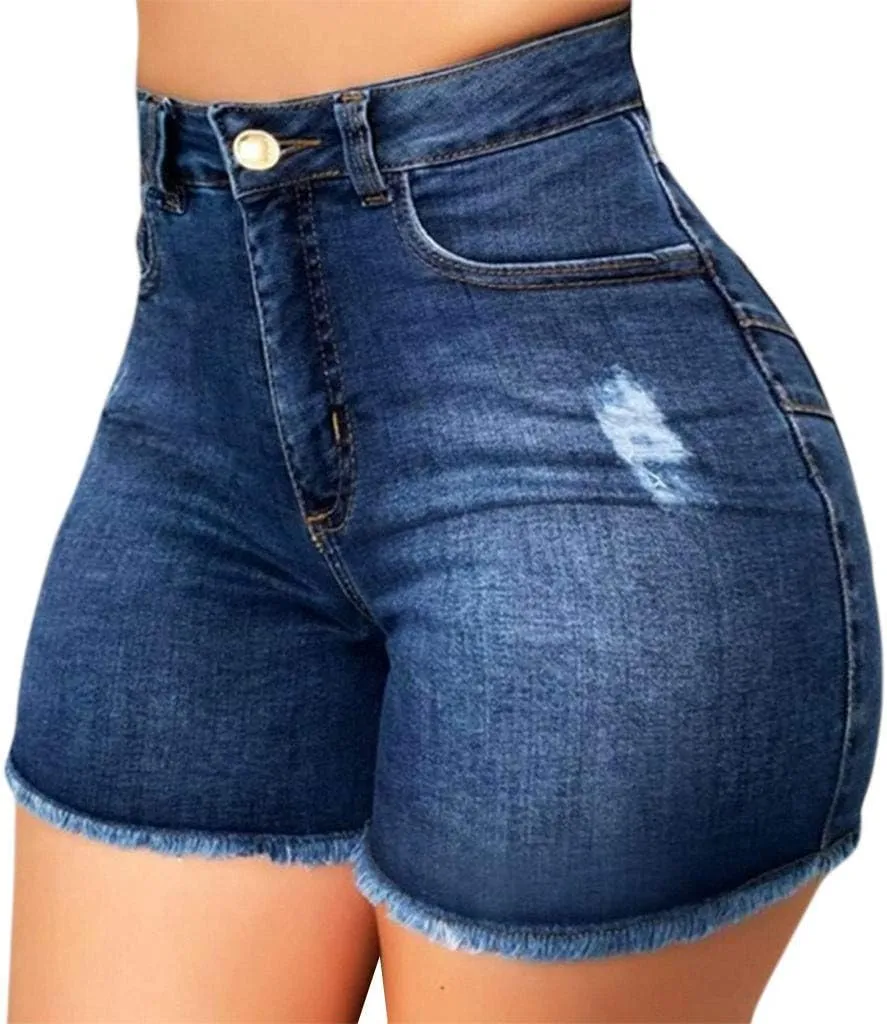 Ripped Jean Shorts for Women High Waisted Stretchy Plus Size Denim Distressed Jeans Biker Shorts S-3XL