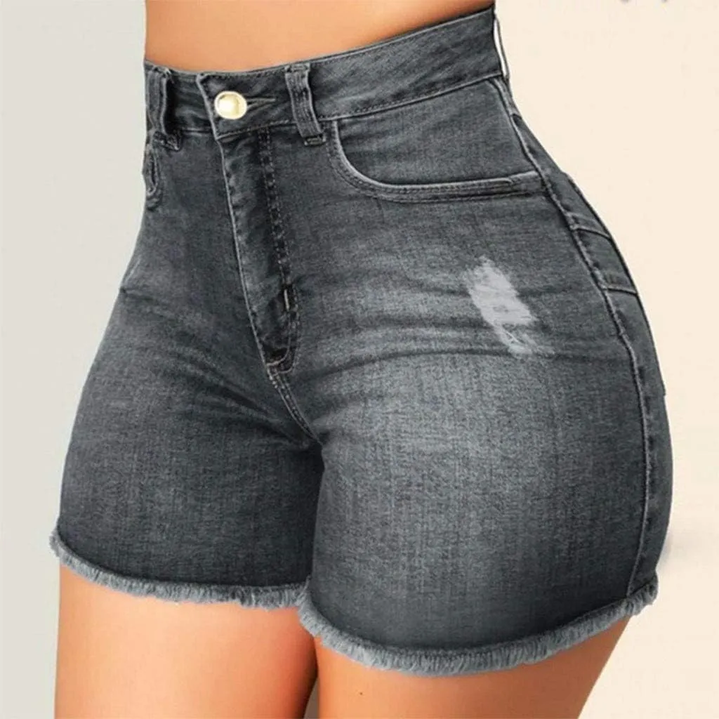 Ripped Jean Shorts for Women Plus Size High Waisted Stretchy Frayed Denim Distressed Jeans Shorts