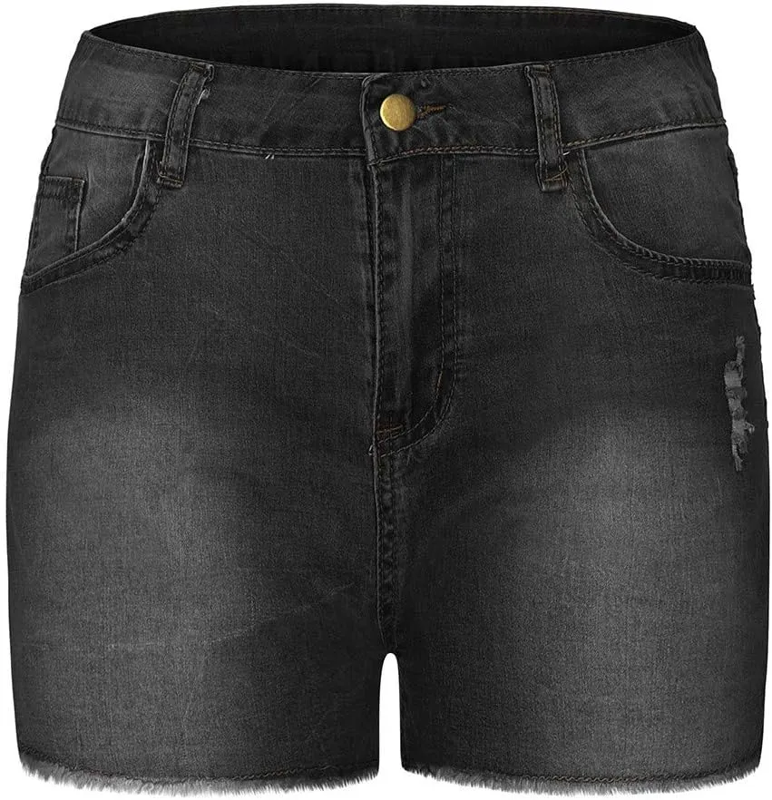 Ripped Jean Shorts for Women Plus Size High Waisted Stretchy Frayed Denim Distressed Jeans Shorts