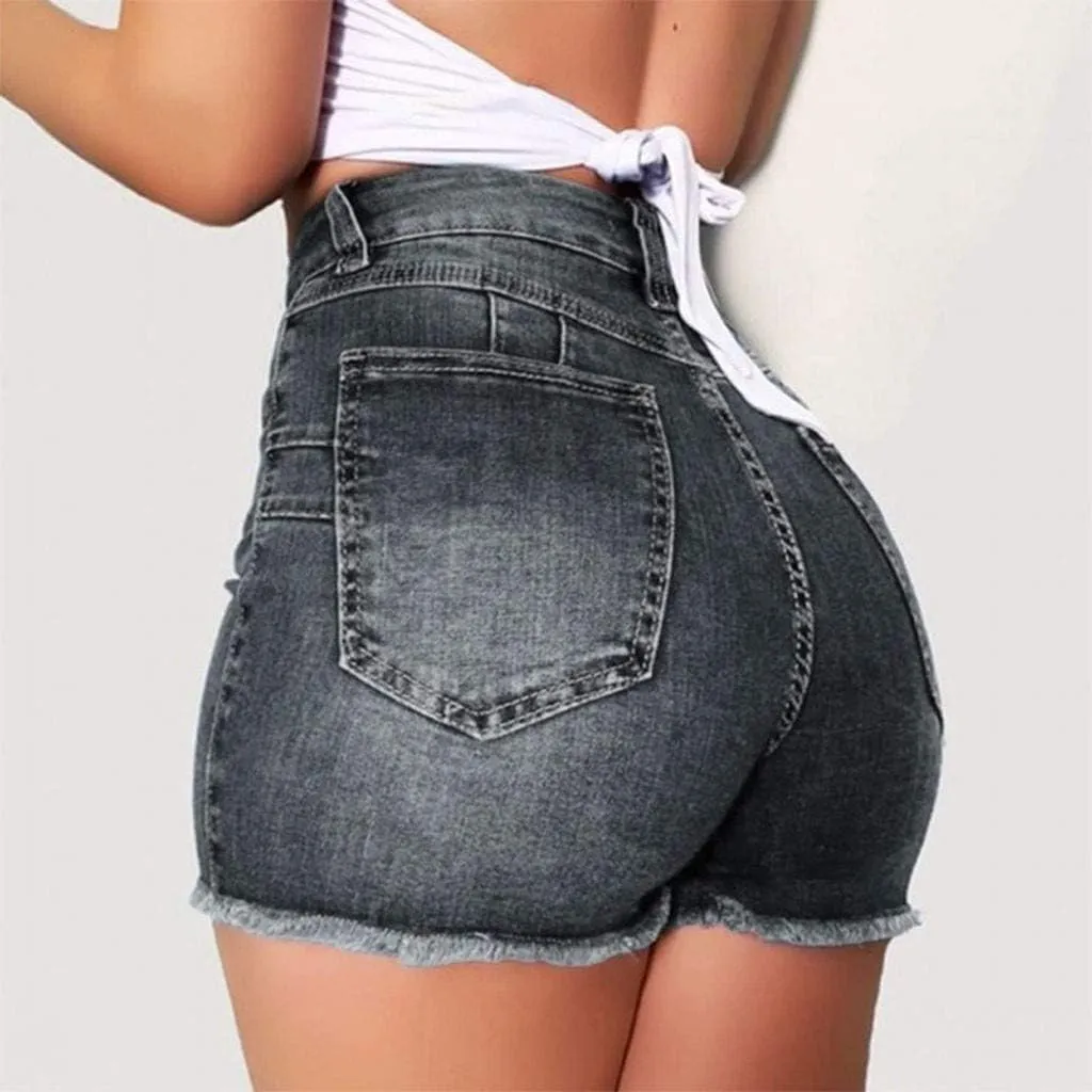 Ripped Jean Shorts for Women Plus Size High Waisted Stretchy Frayed Denim Distressed Jeans Shorts