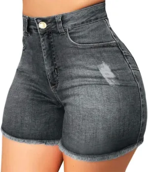 Ripped Jean Shorts for Women Plus Size High Waisted Stretchy Frayed Denim Distressed Jeans Shorts