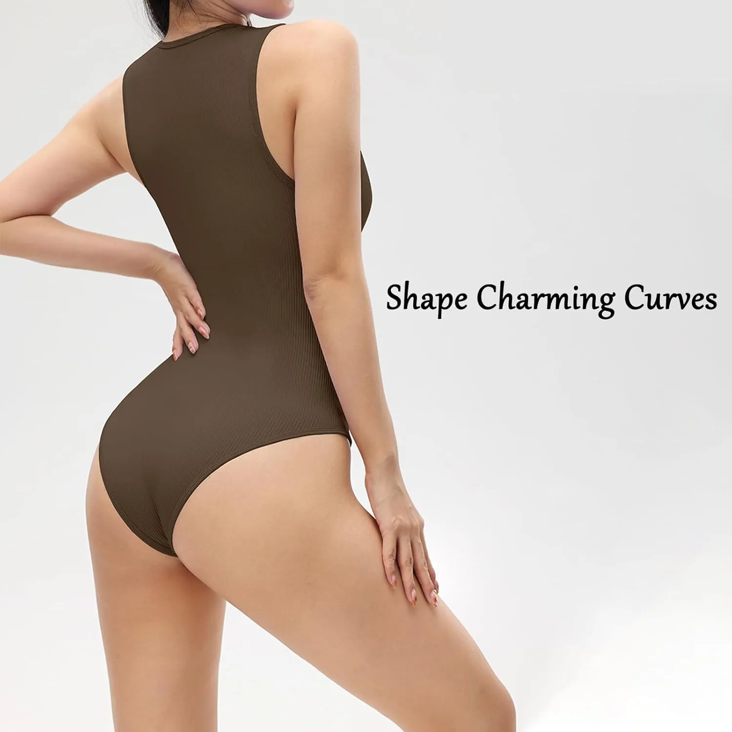 Roarrave Sleeveless Tummy Control Bodysuit, Sexy Square Neck Tank Top Butt Lifting Bodysuit for Women