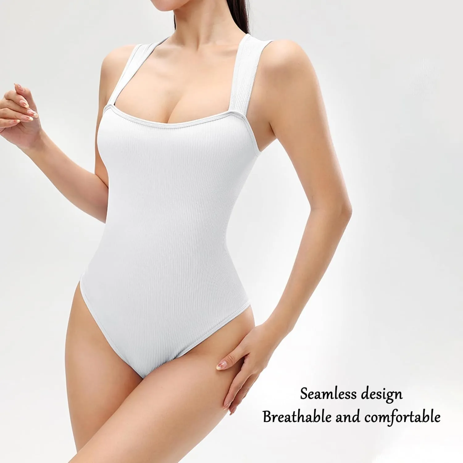 Roarrave Sleeveless Tummy Control Bodysuit, Sexy Square Neck Tank Top Butt Lifting Bodysuit for Women