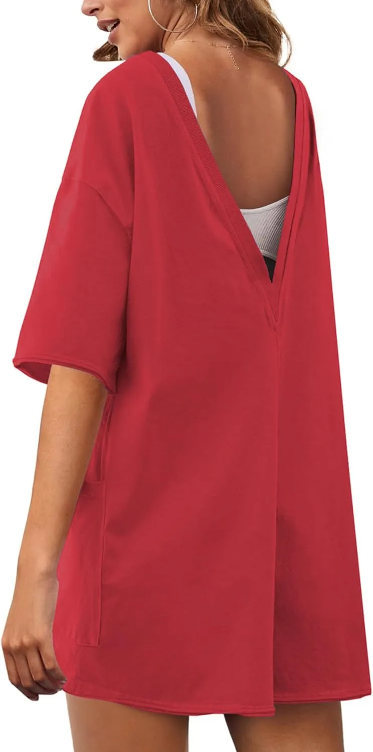 Rompers for Women Hot Shot Tee Romper Casual Short Sleeve Oversized Athletic Workout Reversible Jumpsuit with Pocket
