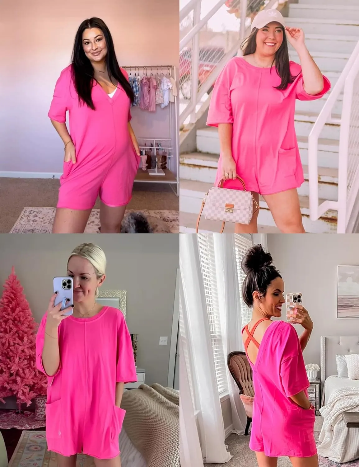 Rompers for Women Hot Shot Tee Romper Casual Short Sleeve Oversized Athletic Workout Reversible Jumpsuit with Pocket